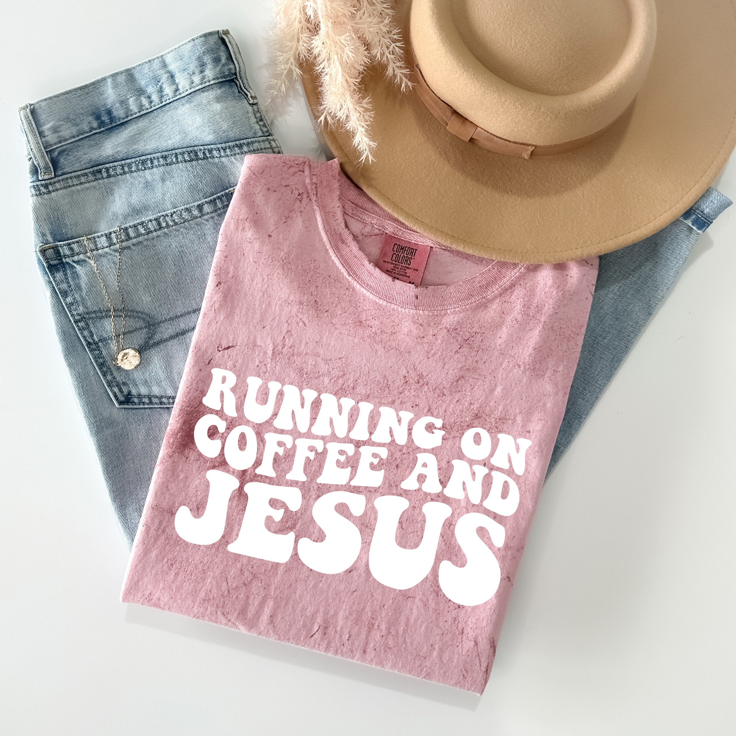 Running on Coffee and Jesus Comfort Colors Christian T Shirt