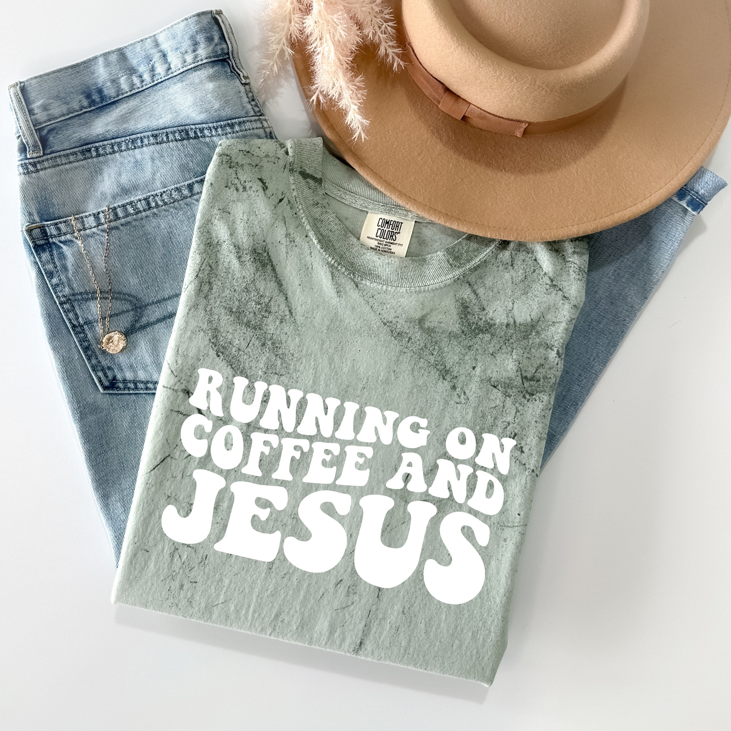 Running on Coffee and Jesus Comfort Colors Christian T Shirt