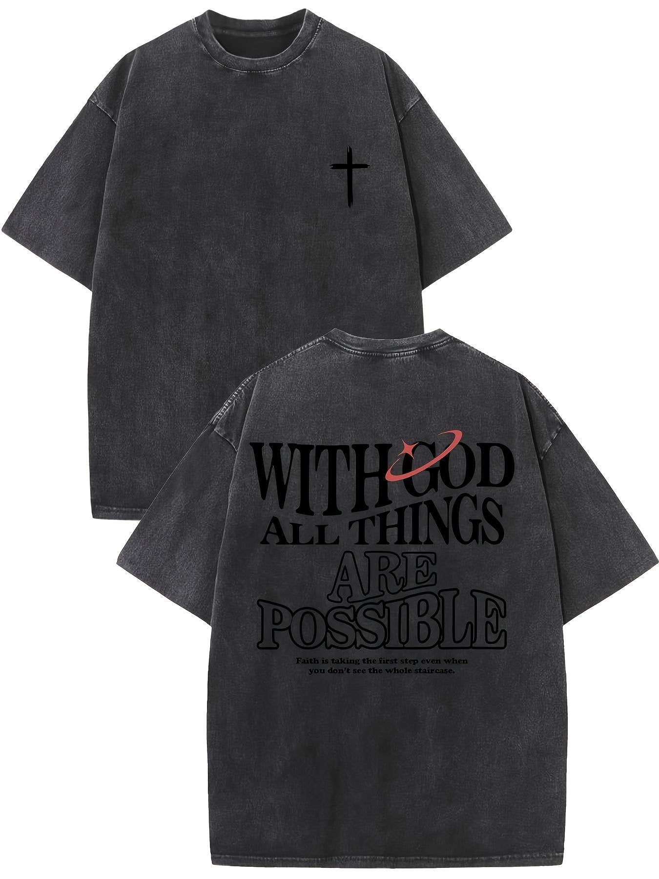 Men’s “With God All Things Are Possible” T-Shirt – Vintage Washed Cotton Bible Verse Shirt, Loose Fit Christian Tee